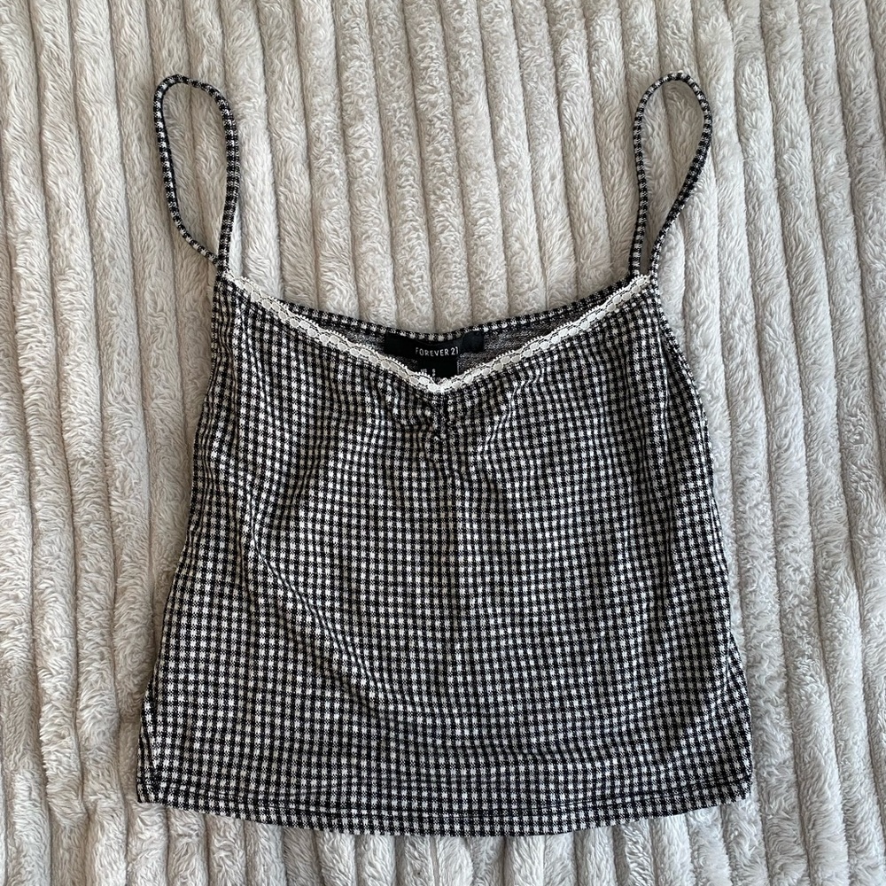 Gingham black & white crop top